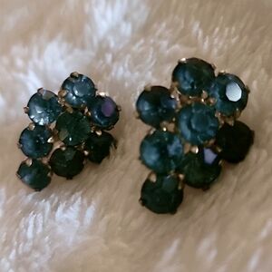 Czecho Antique Blue and Gold Floral Earrings